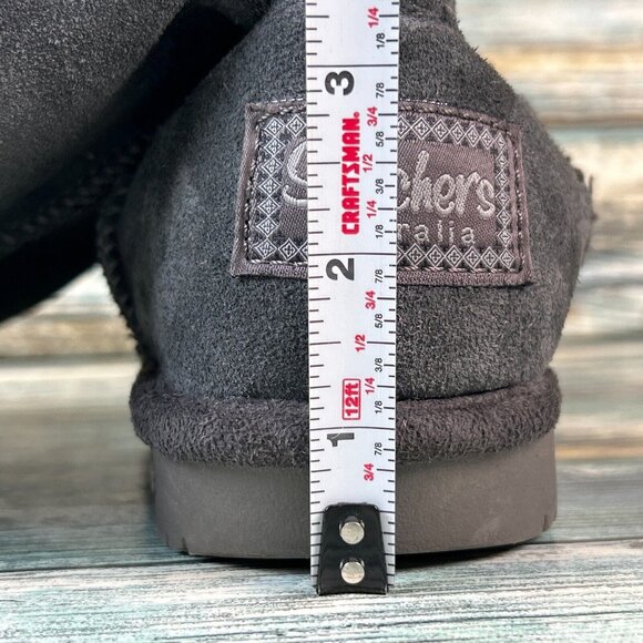 Skechers Faux Fur Mid Calf Boots Gray Suede Pull On Low Wedge Heel Womens Sz 7.5 - Picture 13 of 14